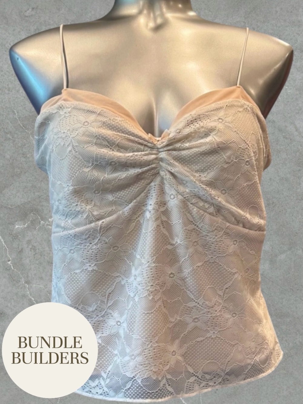 $10 Add-on | Lace Ruched Spaghetti-Strap Cami in Cream